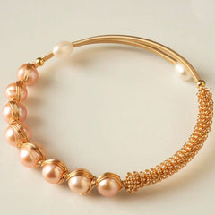 【Wire Wrapping Bangle】 Fresh Water Pearl Wire Wrapping Bangle