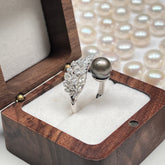 Black Tahitian Pearl Feather Ring(9-10))