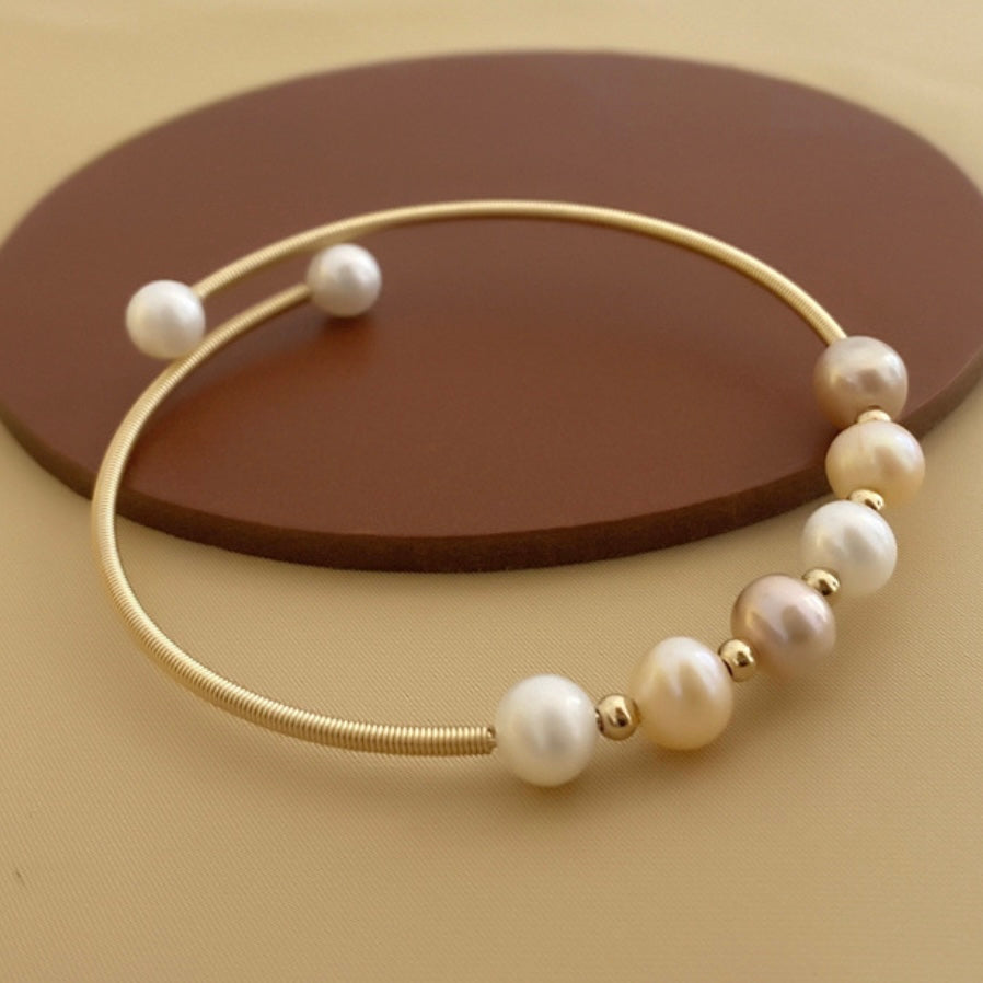 【Wire Wrapping Bangle】 Fresh Water Pearl Wire Wrapping Bangle