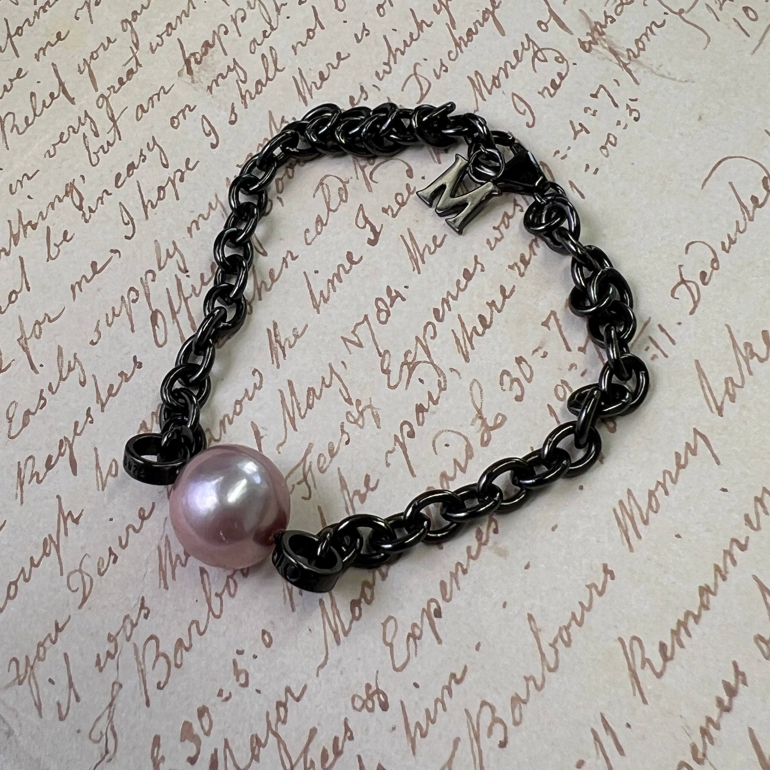 【Black Knight 】【Adee Same Style】S925 Silver Black Fashion M-shaped Pearl Bracelet【PEARLISM】