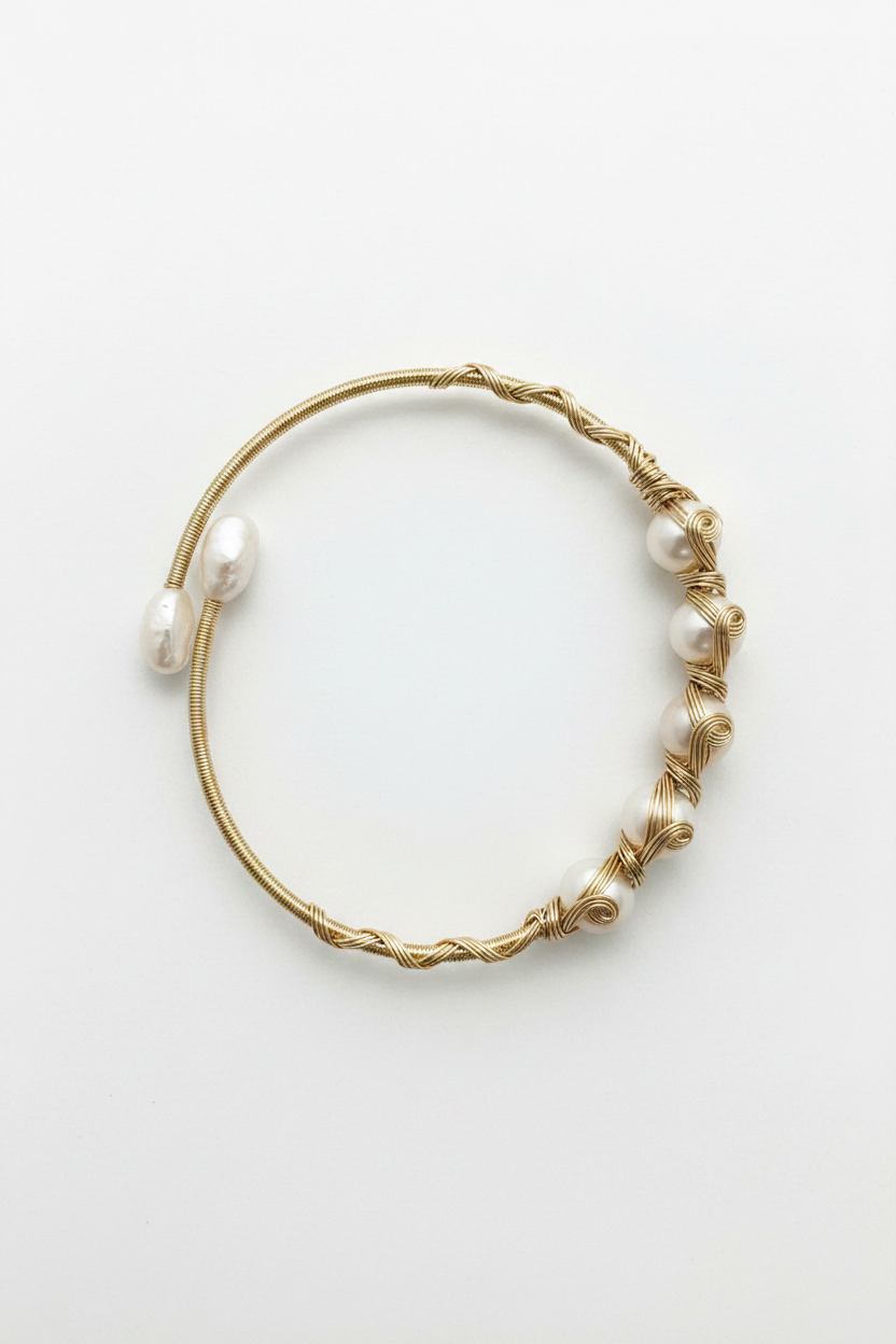 Pearl Bangle  with  Freshwater Baroque pearl gift  (1 King Pearl + 1 Edison Pearl) [Open in live]｜Freshwater  Pearl Bangle Adjustable