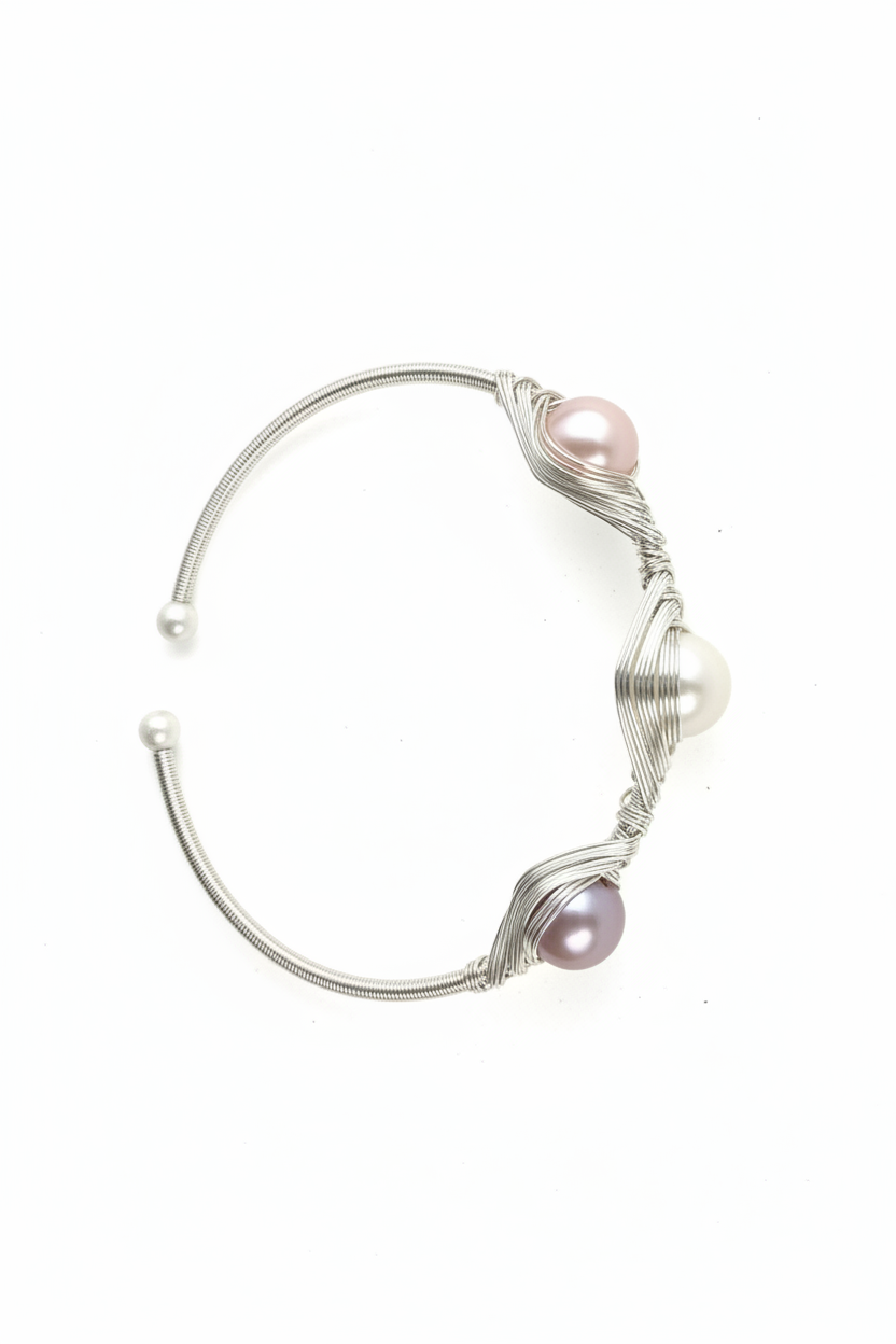 Pearl Bangle  with  Freshwater Baroque pearl gift  (1 King Pearl + 1 Edison Pearl) [Open in live]｜Freshwater  Pearl Bangle Adjustable