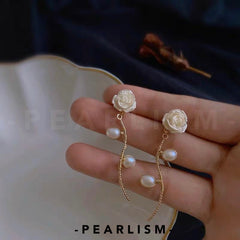 【Pearlism】Elegant Freshwater Pearl Flower Design Earrings