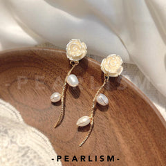 【Pearlism】Elegant Freshwater Pearl Flower Design Earrings