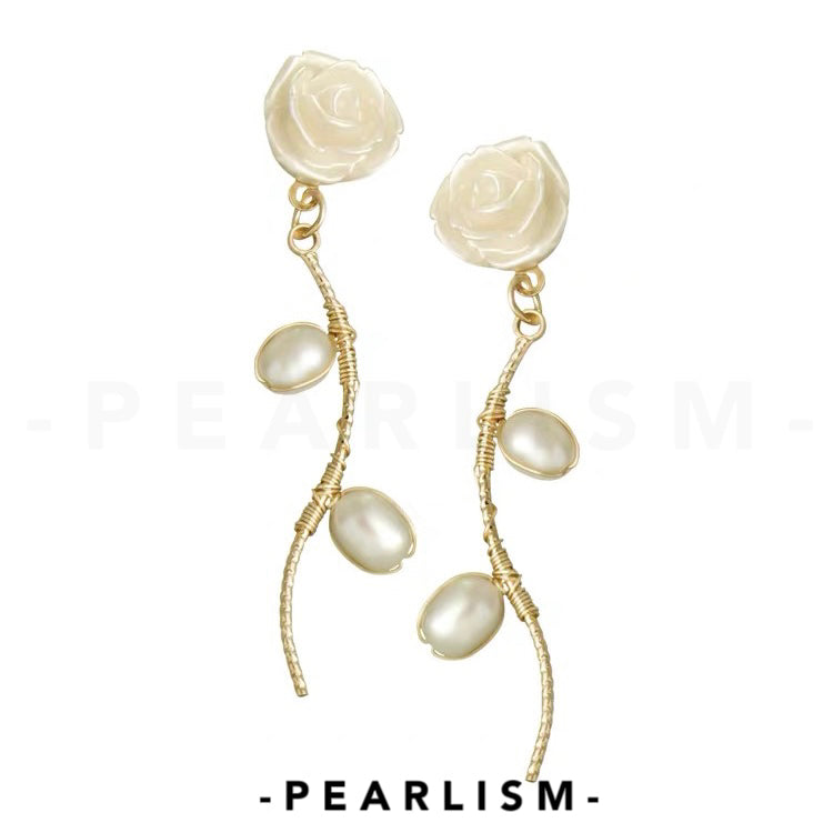 【Pearlism】Elegant Freshwater Pearl Flower Design Earrings