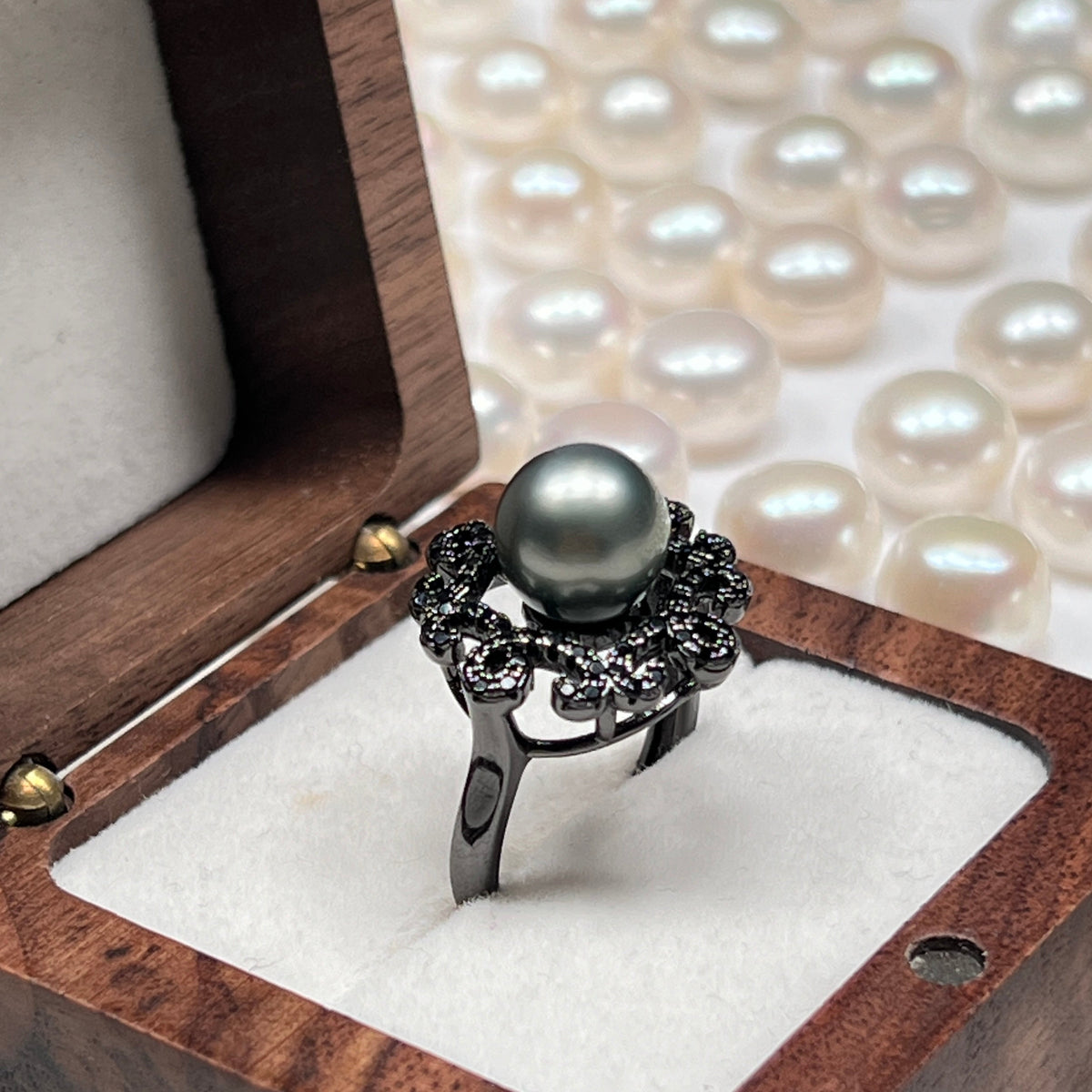 Black Tahitian Pearl ring S925 10mm