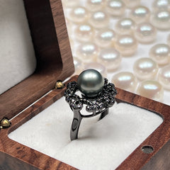 Black Tahitian Pearl ring S925 10mm